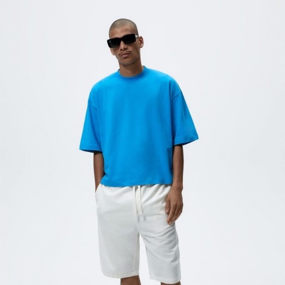 Zara x The Standard Men's Size L/XL Aqua Blue Boxy Short Sleeve Tee Shirt NEW - Picture 1 of 11